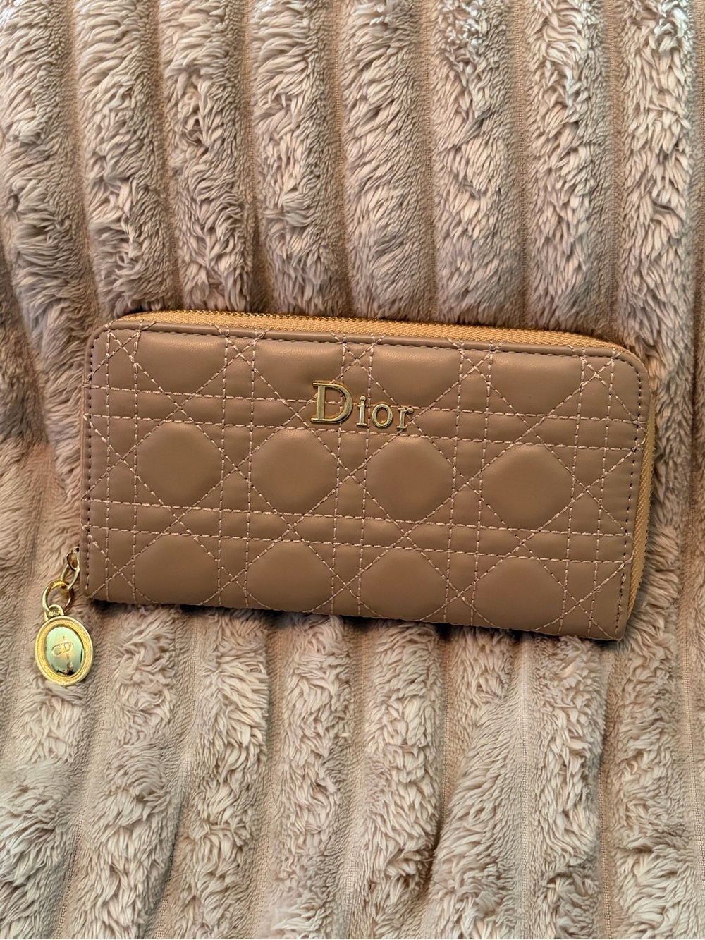 Quilted Zip-Around Wallet in Taupe